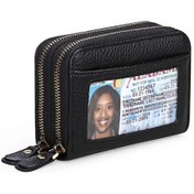 Resim Kadın Kredi Kartı Cüzdanı Siyah , Deri Kartvizitlik Rfıd Engellemeli Kadın Cüzdanı Fermuarlı Cüzdan 