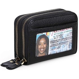 Resim Kadın Kredi Kartı Cüzdanı Siyah , Deri Kartvizitlik Rfıd Engellemeli Kadın Cüzdanı Fermuarlı Cüzdan 