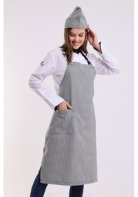 Resim Kaz Ayağı Siyah Beyaz Desenli - Askılı Aşçı Ve Mutfak Önlüğü-Standart-Tek Parça 