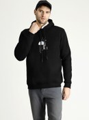 Resim Siyah Kapüşonlu Baskılı Pamuklu Sweatshirt Kigili
