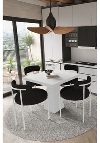Resim Avvio Milena Beyaz Lake Mdf Ayak 90x90 Yemek Masası Mutfak Masası 4 Kişilik Masa Takımı Teddy Sandalye Beyaz 