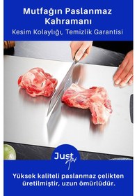 Resim 2 Adet Paslanmaz Çelik Mutfak Kesme Tahtası Et Sebze Doğrama Tahtası Gümüş 