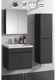 Resim Çiğdem 65+35 Cm Antrasit Gri Mdf Lavabolu Asma Banyo Dolabı Takım Antrasit - Gri 