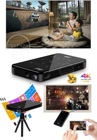 Resim PREPARE 4K Ultra HD Mini Seyahat Projektörü Ev Ofis Toplantı Sunum Sinema Oyun Tripotlu HDMI Bluetooth WiFi 