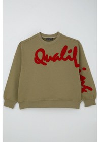 Resim Locoloco Kız Çocuk Sweatshirt Kabartma Yazı Baskılı 9-14 Yaş, Haki Yeşil Haki Yeşil 