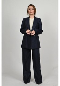 Resim Lemajh Çizgili Palazzo Pantalon Lacivert-lacivert Lacivert 