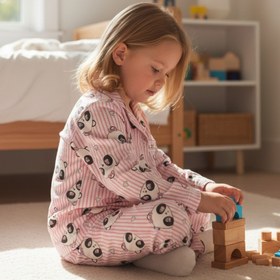 Resim ARN HOMEWEAR anne kız kombini panda desenli yumuşacık milan kumaş pijama takımı(tek takım fiyatıdır) 