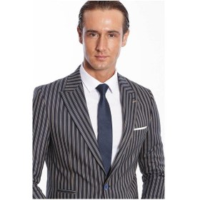 Resim Wessi Çizgili Koyu Slim Fit Lacivert Erkek Ceket Siyah 
