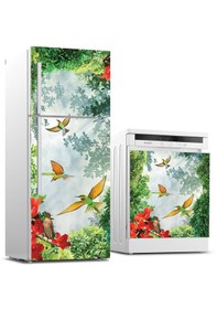Resim Buzdolabı Ve Bulaşık Makinası Beyaz Eşya Sticker Kaplama 3d Renkli Kuşlar 