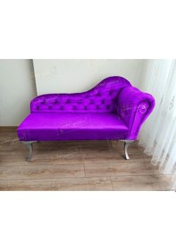 Resim Ters Kol Dekoratif Bihter Koltuk Josefin Puf 110 Cm Gümüş Ayak Lila 