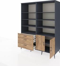 Resim Kronos Gardrop 9 Raflı 3 Çekmeceli 2 Kapaklı 176x59x221 Antrasit-çam Çam 