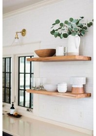 Resim 70cm 2li Masif Duvar Rafı Kütüphane Kitaplık Banyo Ve Mutfak Düzenleyici Derinlik 15 Cm Ahşap 