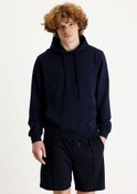 Resim Orta Lacivert Kapüşonlu Pamuklu Sweatshirt Kigili