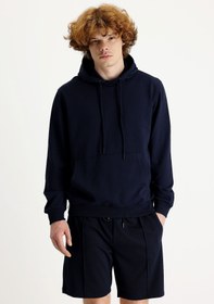 Resim Orta Lacivert Kapüşonlu Pamuklu Sweatshirt 