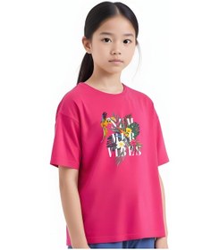 Resim Fyk Kids Kız Çocuk Basic Summer Papağan Baskılı T-shirt Fuşya 