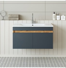 Resim Roomart '' Lavabolu '' Atlantik - Antrasit Mdf 85 Cm Banyo Dolabı Atlantik Çam - Antrasit 