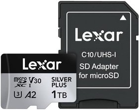 Resim Lexar 1T Professional Silver Plus microSDXC Hafıza Kartı, UHS-I, C10, U3, V30, Full-HD ve 4K Video, 205/150 MB/s'ye kadar Okuma/Yazma, Videografçılar, Oyuncular (LMSSIPL001T-BNANU) 