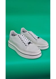 Resim Marcomen Bağcıklı Kalın Düz Taban Kat Deri Model Sneaker Ayakkabı 21102 | Unisex 