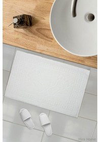 Resim 2 Li Ayak İzli Banyo Ayak Havlusu %100 Pamuklu Renkli 50x70 Cm Menom Beyaz 