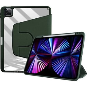 Resim MTK Moveteck Apple Ipad Pro 11 1. ve 2. Nesil Kılıf Katlanabilir Kalemlikli Ayarlanır Stand Uyku Modlu 360 Derece Dönen Şeffaf Arka 