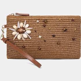 Resim Desa Kadın Taba Deniz Kabuğu Aksesuarlı Hasır Clutch 