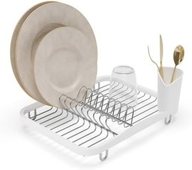 Resim Umbra Sinkin Metal Bulaşıklık, Ayrışma Çatal Bıçak Sepetili, Lavaboya veya Çalışma Parçalarına Uyar, Kompakt ve Kullanışlı, Beyaz/Nikel 