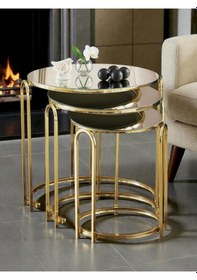 Resim 4 Lü Bronz Ayna Gold Metal Ayaklı Ayna Lenka Model Sehpa Takımı Zigon Ve Orta Altın 