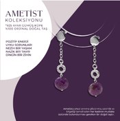Resim OSMANLI DOĞAL TAŞ Sertifikalı Ametist Doğal Taşlı Tasarım Sallantılı Gümüş Küpe 