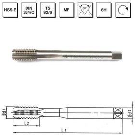 Resim MTE Makina Takım M20x1.5 HSS - E DIN 374/C Metrik İnce Vidalı Düz Kanallı Makina Kılavuzu - B0010575 