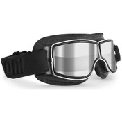 Resim Siyah Deri Ve Krom Çerçeveli Motosiklet Gözlüğü D-583-a Gümüş 