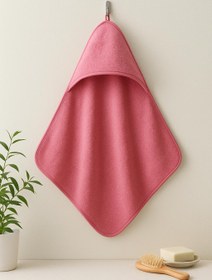 Resim CottonVerse Yeni Doğan Kapüşonlu Havlu Kundak - Hipoalerjenik %100 Pamuk Pembe - Pembe / Tek Ebat 