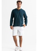 Resim Büyük Beden Şile Bezi Uzun Kol Zımbalı Erkek Tshirt Koyu Petrol 3069 - 4Xl Petrol 