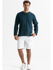 Resim Büyük Beden Şile Bezi Uzun Kol Zımbalı Erkek Tshirt Koyu Petrol 3069 - 4Xl Petrol 