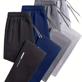 Resim Erkek Casual Joggers - Esnek Bel Bantlı Ayarlanabilir Bağcıklı, Yan Cebi, Düz Renk Orta Yükseliş Normal Fit Bahar/Sonbahar için, Jogging Pantolonları 