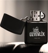 Resim Kişiye Özel Mesleki Özel Güvenlik Benzinli Siyah Metal Çakmak - 1 
