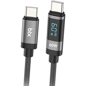 Resim Bix Type-C to Type-C 60W Örgülü LED Dijital Ekranlı Şarj ve Data Kablosu 1 Metre 
