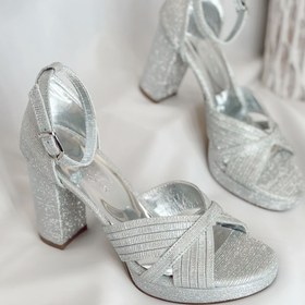 Resim Nil Shoes Anika Gümüş Gri Bilekten Bağlamalı Platform Ayakkabı 