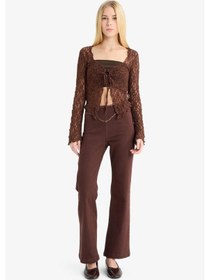 Resim Defacto Coool Flare Fit Normal Bel Gabardin Pantolon G2628ax25wnbn470 Kahve 