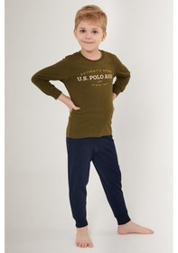 Resim U.s. Polo Assn Shiny Kahverengi Erkek Çocuk Uzun Kol Pijama Takım Kahverengi 