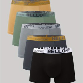 Resim 5'li 'Merhaba' Baskılı Erkek Boxer Külot - Nefes Alabilir & Rahat, Yüksek Esneklikte Hızlı Kuruyan Spor Şortları, Elastik Bel Bandı & Manşetli, Polyester/Spandex Karışımı 