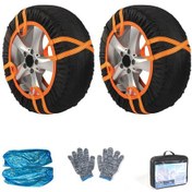 Resim Wezone 6003 Kar Lastiği Çorapları - 2'li Set, Buzlu Yollarda Kaymayı Önler, Polyester Malzeme, Siyah Ve Turuncu Renk 