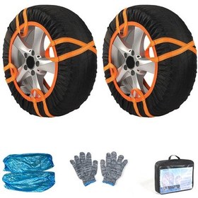Resim Wezone 6003 Kar Lastiği Çorapları - 2'li Set, Buzlu Yollarda Kaymayı Önler, Polyester Malzeme, Siyah Ve Turuncu Renk 