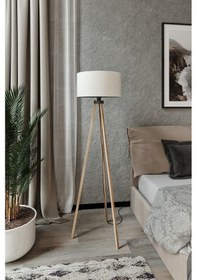 Resim Yuvarlak Bej Kumaş Başlık Mdf Tripod Kahve Ayak Ly520 