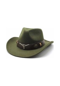 Resim Uniquetrenders Unisex Kovboy Fötr Şapka Kovboy Şapkası Kovboy Şapka Haki Yeşil 