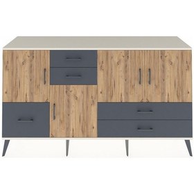 Resim Kronos Konsol 4 Raflı 5 Çekmeceli 4 Kapaklı 176x59x99 Aytaşı-çam/ Aytaşı-çam/antrasit 
