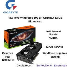 Resim Gigabyte Rtx 4070 Windforce Oc GV-N4070WF3OC-12GD 192 Bit GDDR6X 12 GB Ekran Kartı 