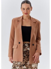 Resim Mixray 4139 Kadın Oversize Blazer Ceket Vizon 