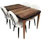 Resim Evim-E Aksesuar Mdf Ceviz Açılır Kütük Masa + 4 Adet Midye Metal Döşemeli Sandalye 