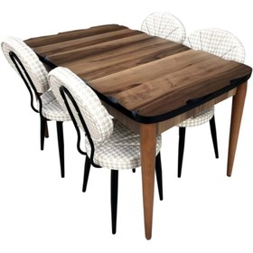 Resim Evim-E Aksesuar Mdf Ceviz Açılır Kütük Masa + 4 Adet Midye Metal Döşemeli Sandalye 