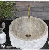 Resim Gümüş Traverten Dizayn Patlatma Silindir Lavabo 